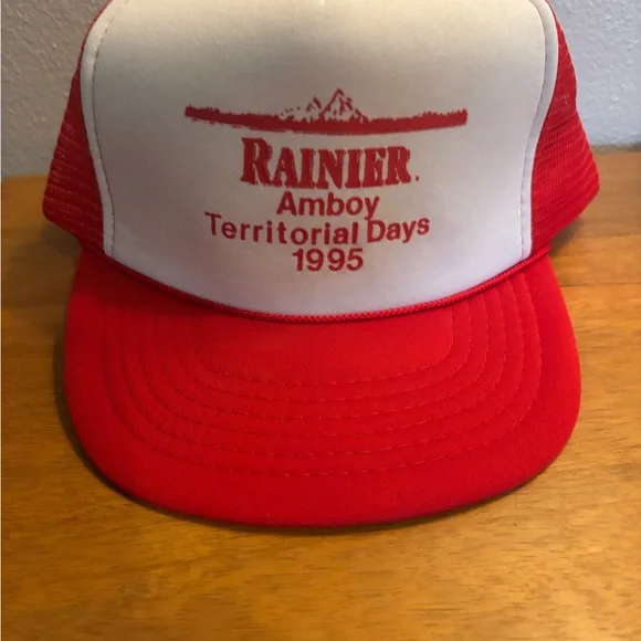 Rainier Amboy Territorial Days 1995 Red & White Trucker Hat - Picture 1 of 4